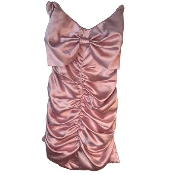 2/$30 NWT Princess Polly Pink Size 0 Ruched Satin Bow Mini Dress - Picture 4 of 16